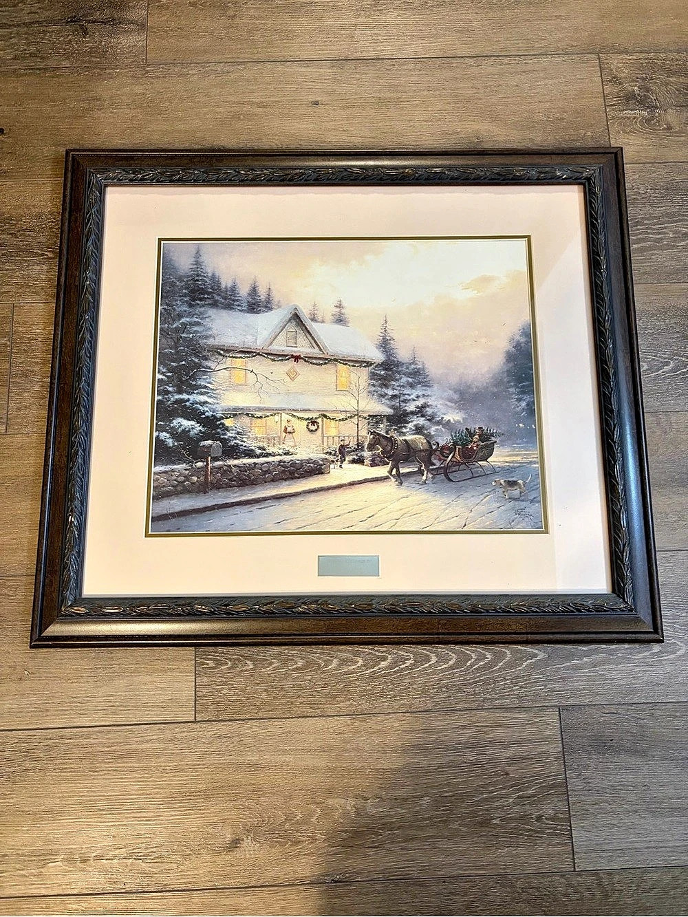 Thomas Kinkade Victorian Christmas IV Framed Holiday Print in Blue & White